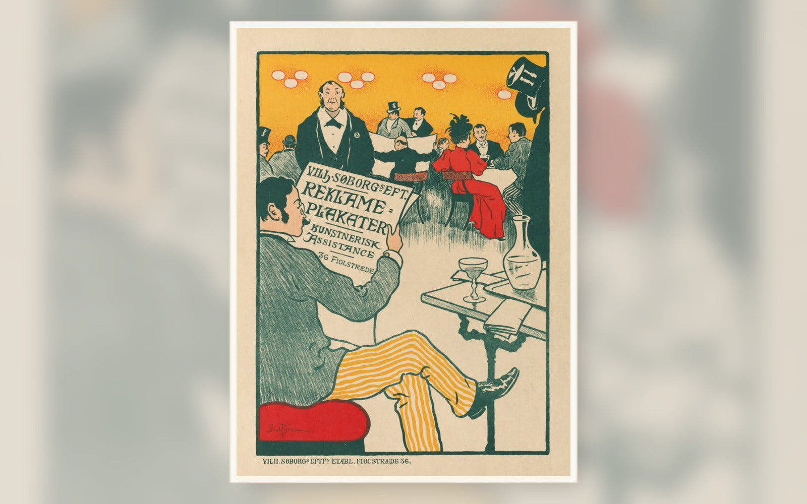 A vintage poster design with figures gathered around a table