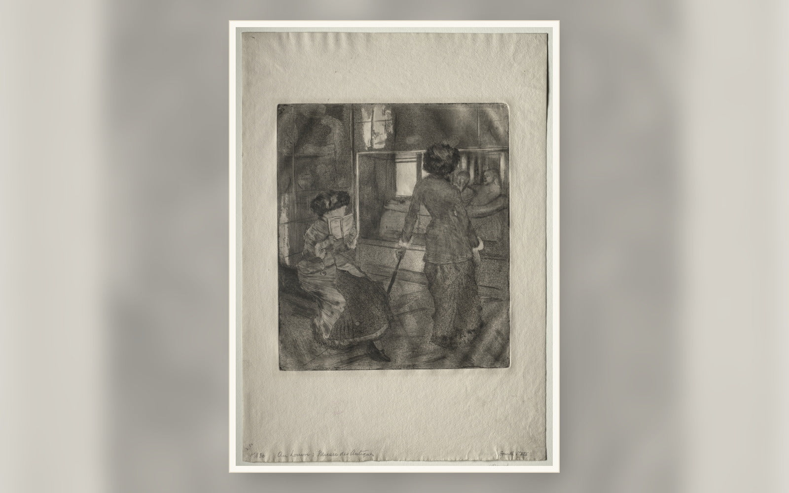 Two visitors in a Louvre gallery by Edgar Degas