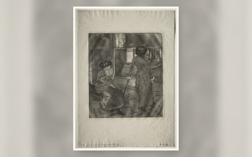 Two visitors in a Louvre gallery by Edgar Degas