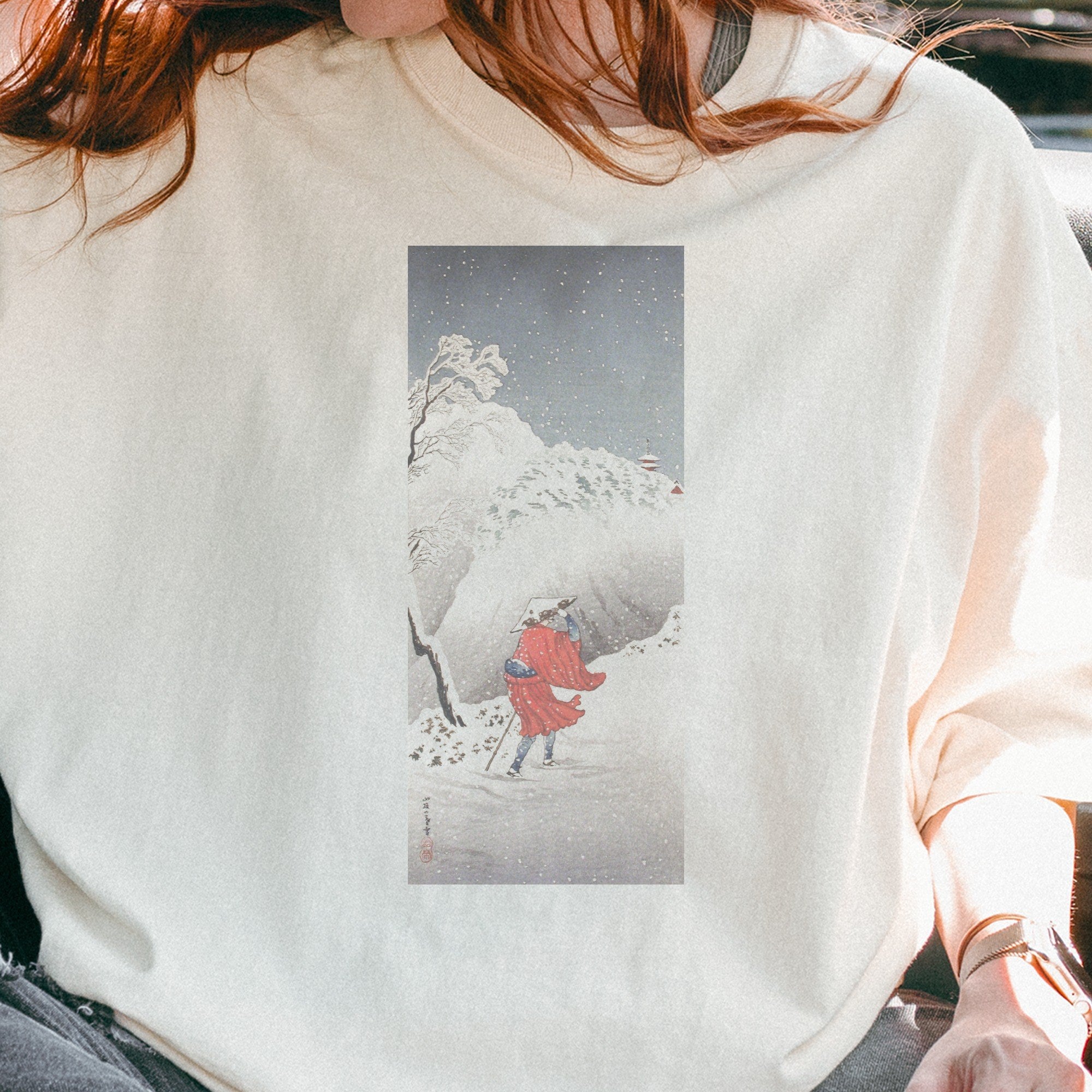 Takahashi Hiroaki (Shōtei) — Snowy Evening on a Mountain Path — Japanese Woodblock Print Tee