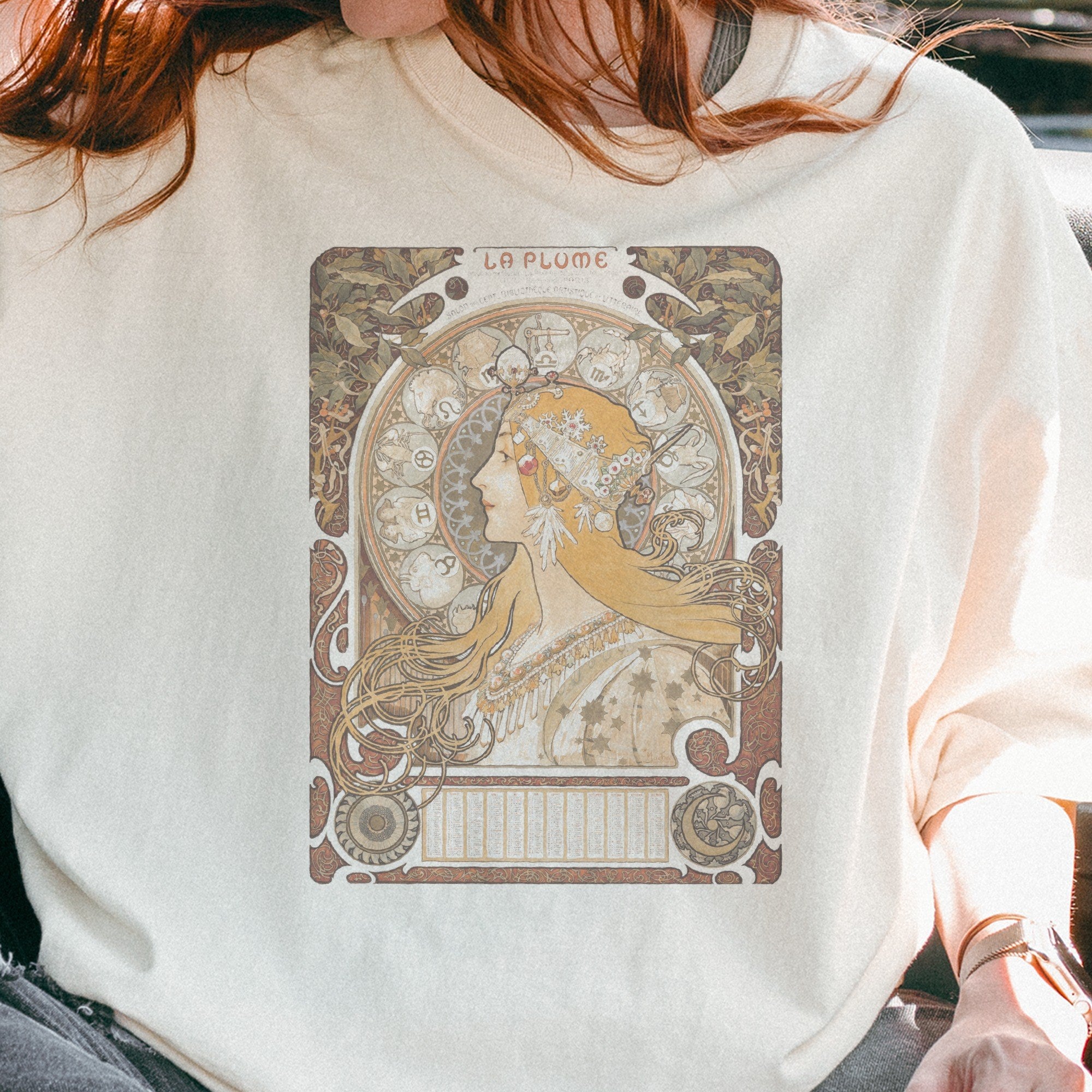 Alphonse Mucha — Zodiac / La Plume (1896) Vintage Art Nouveau Tee
