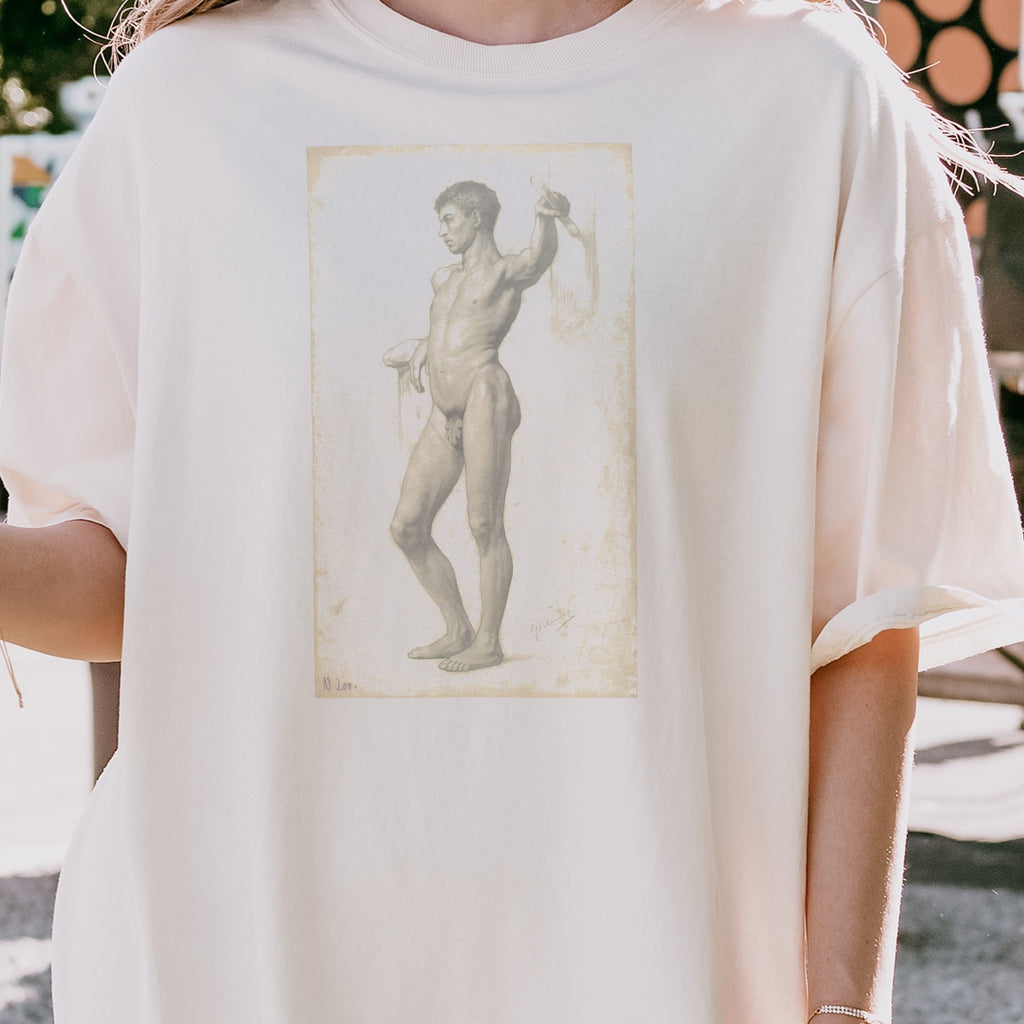 Male Academy Nude — Academic Figure Study Drawing Vintage Fine Art Tee