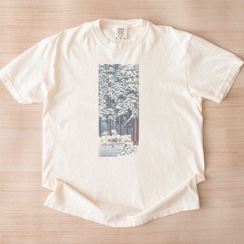 Takahashi Hiroaki (Shōtei) — Cedar Tree-Lined Road at Nikkō (1938) Japanese Woodblock Snow Print Tee
