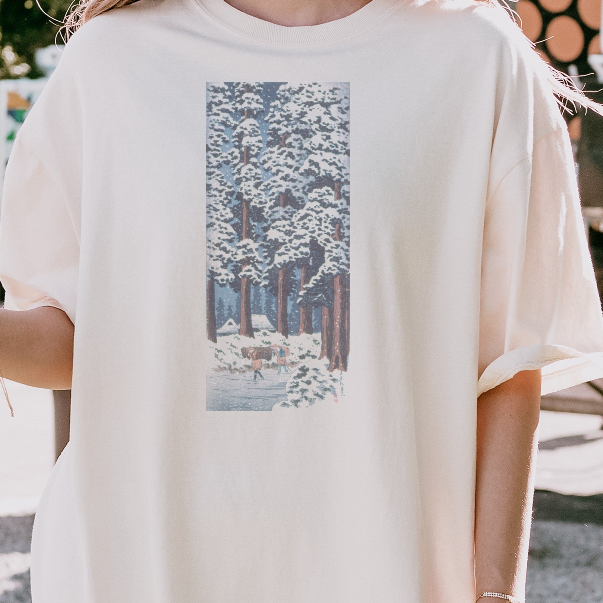 Takahashi Hiroaki (Shōtei) — Cedar Tree-Lined Road at Nikkō (1938) Japanese Woodblock Snow Print Tee