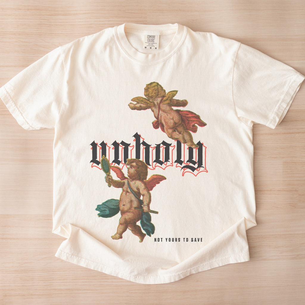 Reimagined Baroque Cherubs — 'Unholy' Streetwear Tee (Cellarius Mirror Cherub, 1660)