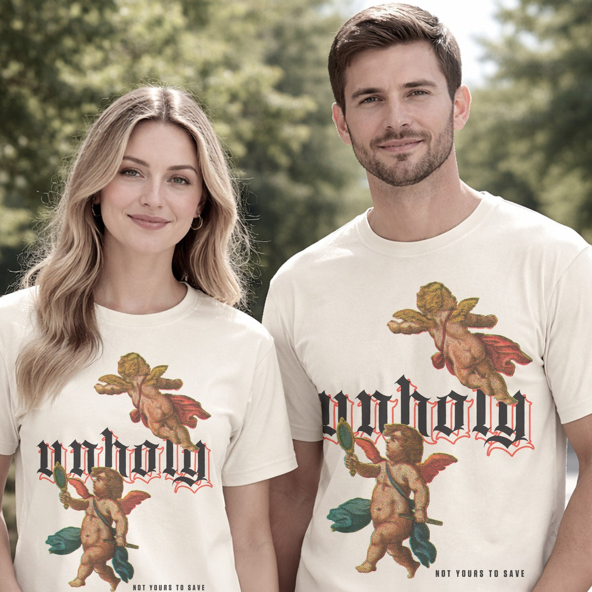 Reimagined Baroque Cherubs — 'Unholy' Streetwear Tee (Cellarius Mirror Cherub, 1660)