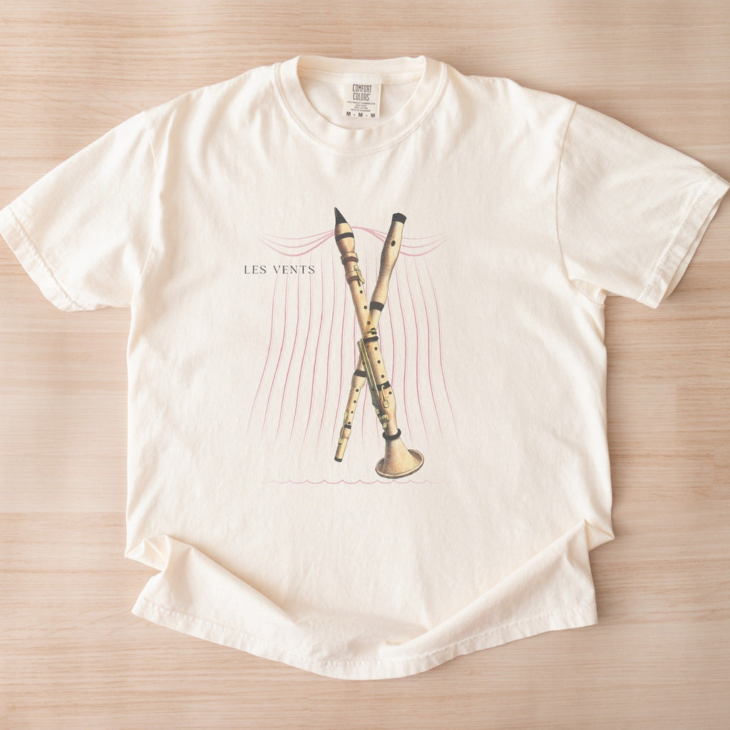 Les Vents Reimagined — Woodwind Instruments from an 1850 Danish "Musik" Plate Vintage Illustration Tee