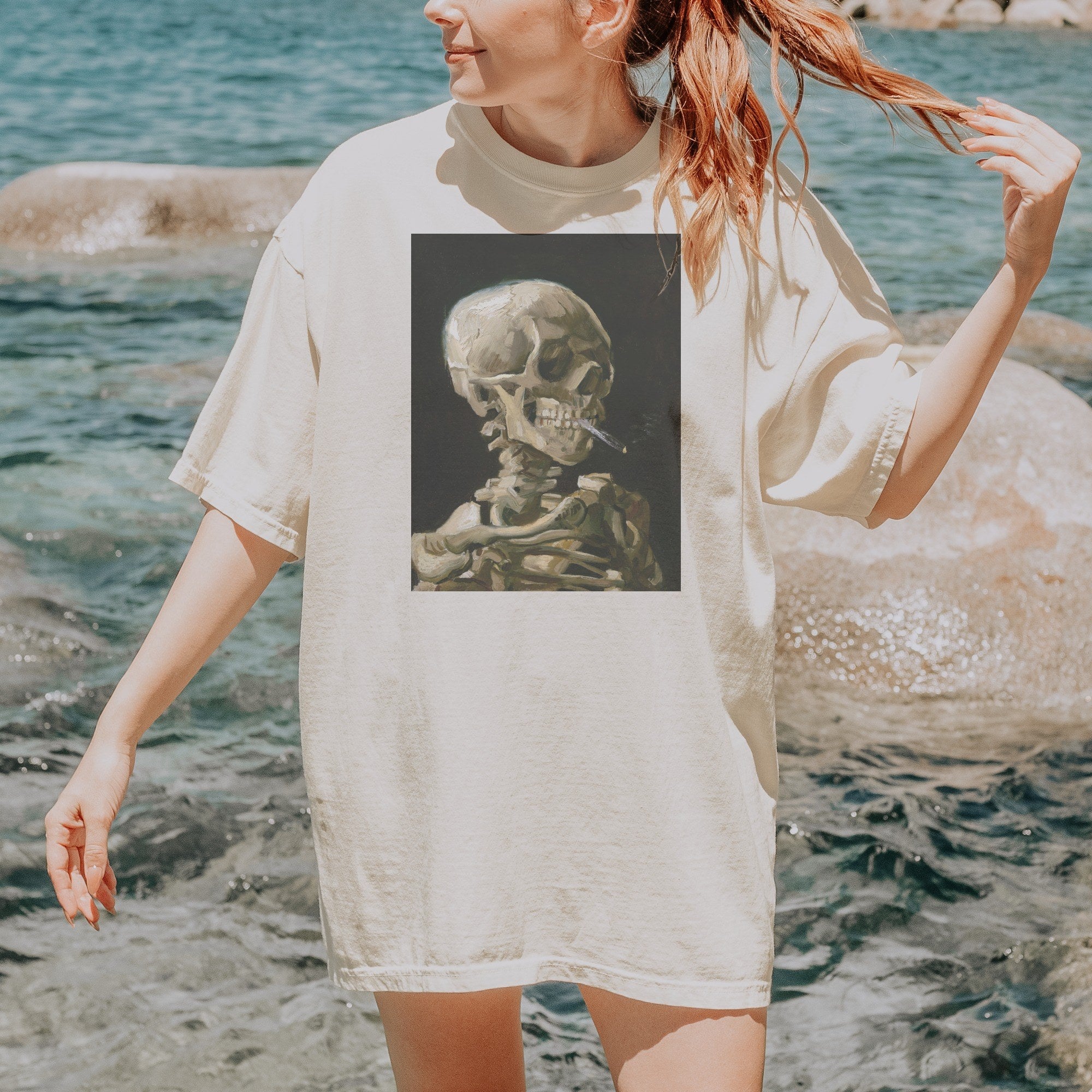 Vincent van Gogh — Head of a Skeleton with a Burning Cigarette (1886) Vintage Fine Art Tee