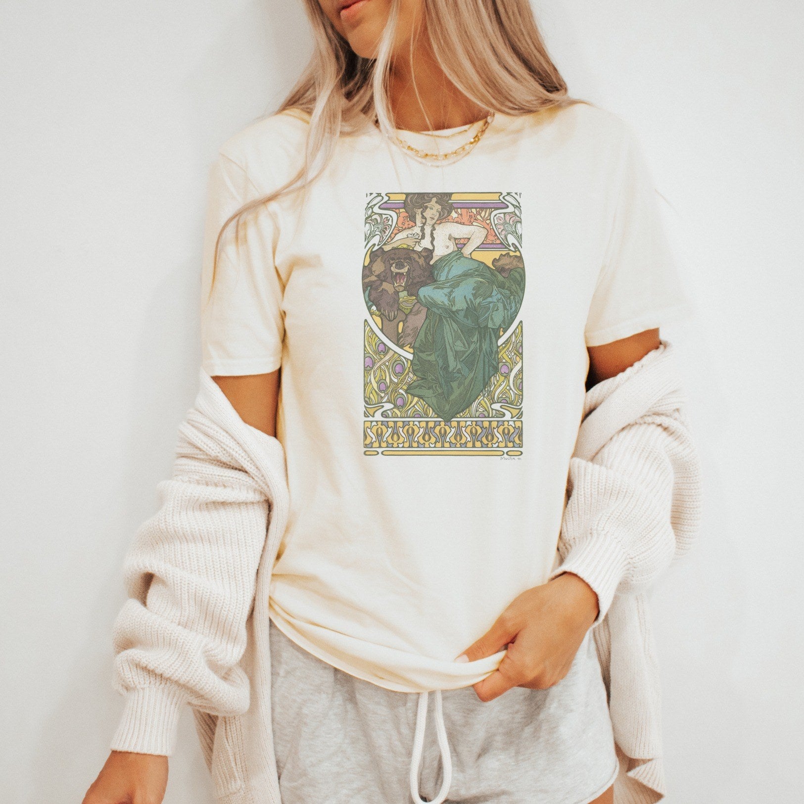 Alphonse Mucha — Untitled (1902) Vintage Art Nouveau Woman & Bear Tee