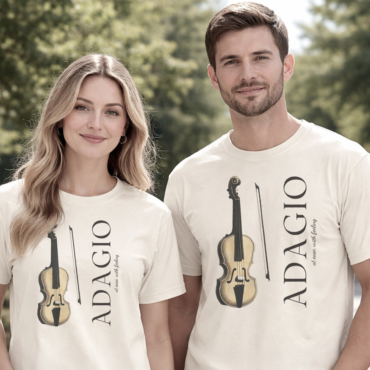 Reimagined 'Musik' Violin Plate (1850) — 'Adagio' Vintage Music Art Tee
