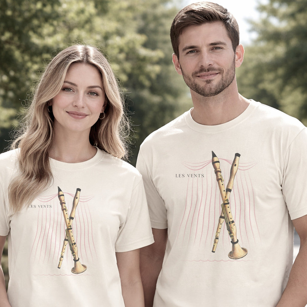 Les Vents Reimagined — Woodwind Instruments from an 1850 Danish "Musik" Plate Vintage Illustration Tee