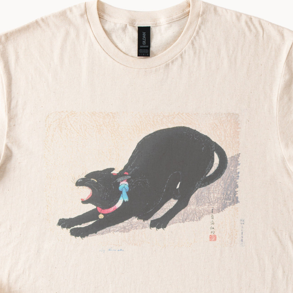 Takahashi Hiroaki (Shōtei) — Black Cat Hissing, 20th-Century Japanese Woodblock Print Tee