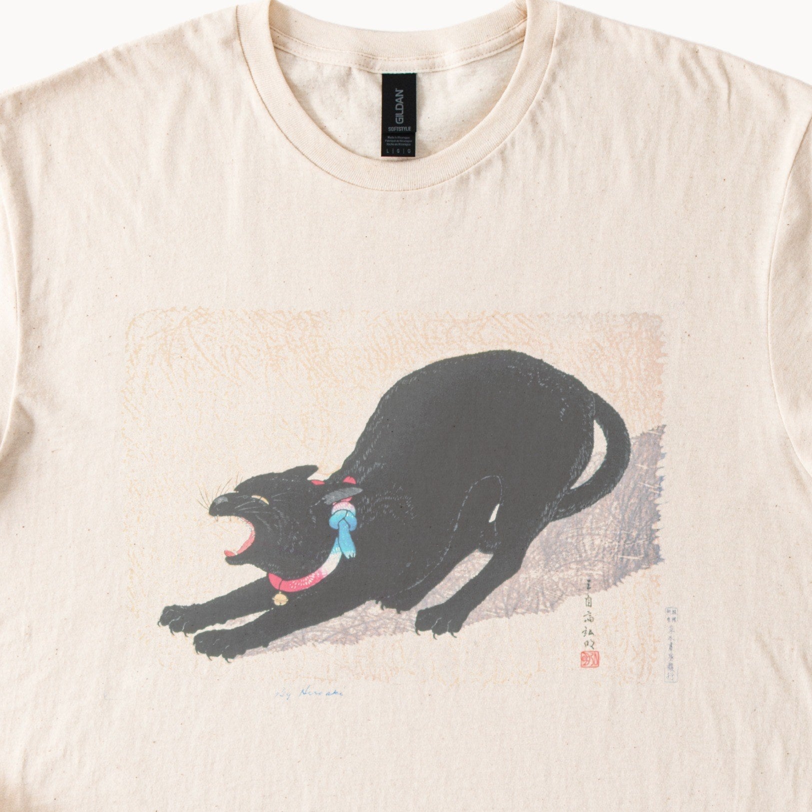 Takahashi Hiroaki (Shōtei) — Black Cat Hissing, 20th-Century Japanese Woodblock Print Tee
