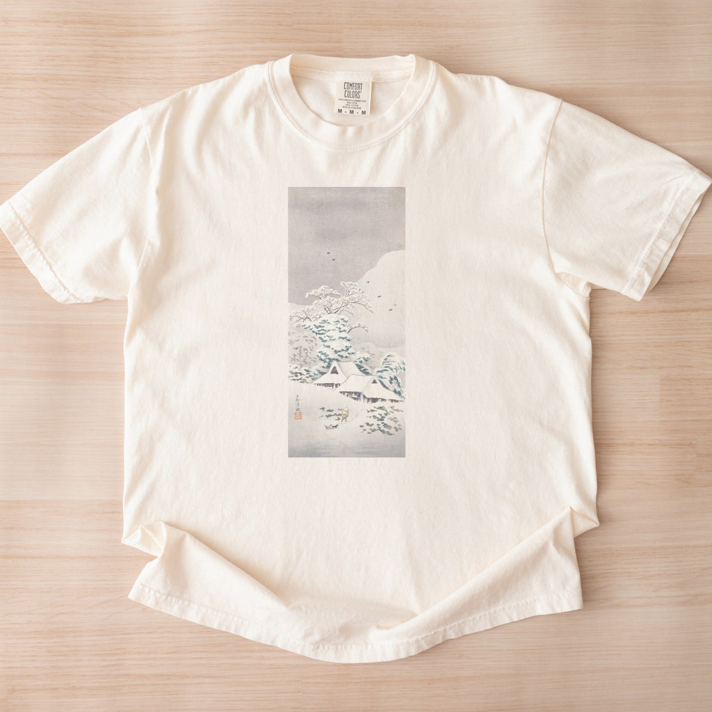 Takahashi Hiroaki (Shōtei) — Sawatari in Snow (1936) Japanese Woodblock Winter Landscape Tee