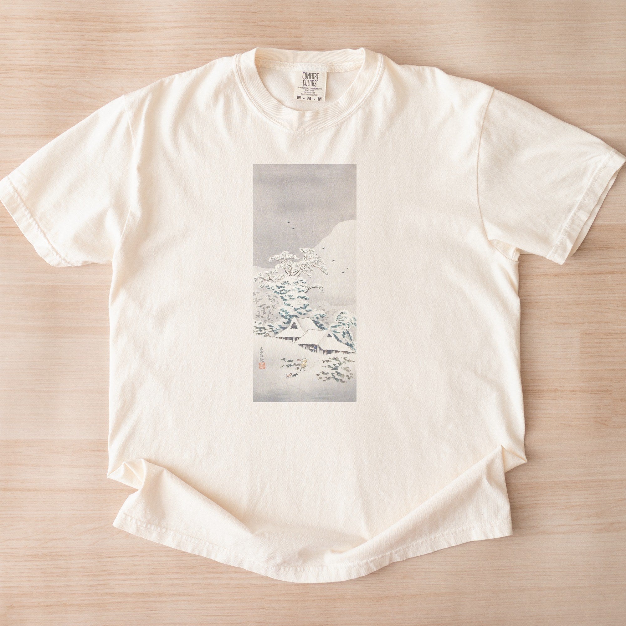 Takahashi Hiroaki (Shōtei) — Sawatari in Snow (1936) Japanese Woodblock Winter Landscape Tee