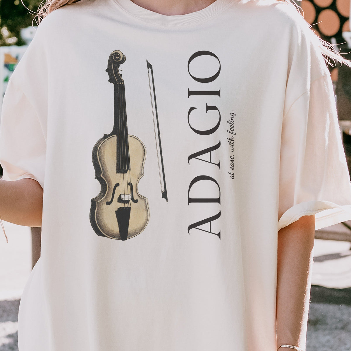 Reimagined 'Musik' Violin Plate (1850) — 'Adagio' Vintage Music Art Tee