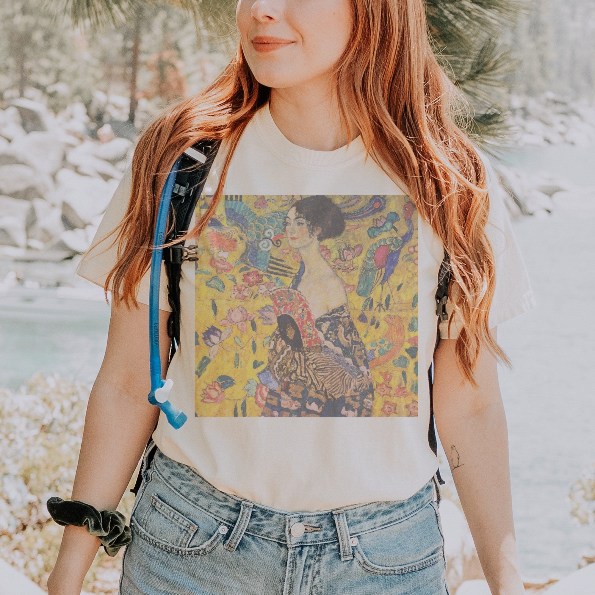 Gustav Klimt — Woman with a Fan (1917–1918) Vintage Art Nouveau Portrait Tee