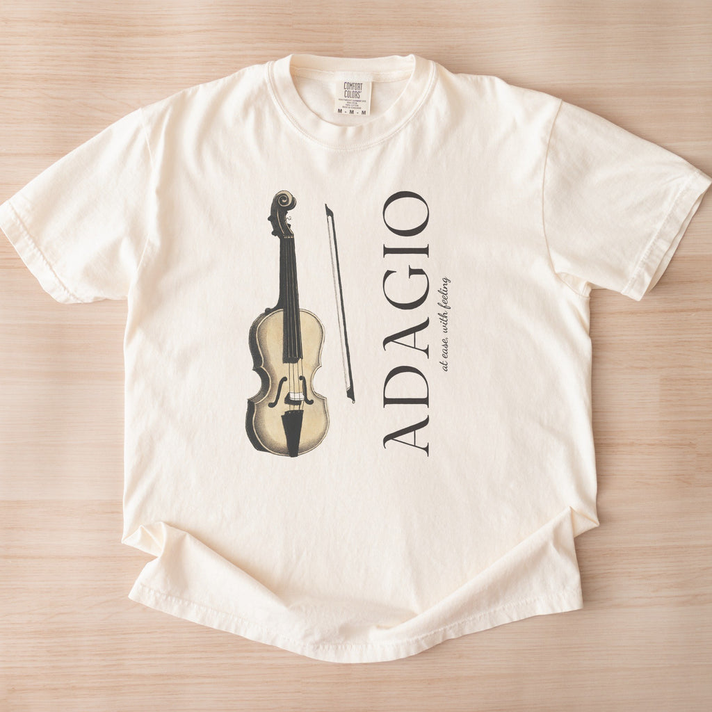 Reimagined 'Musik' Violin Plate (1850) — 'Adagio' Vintage Music Art Tee