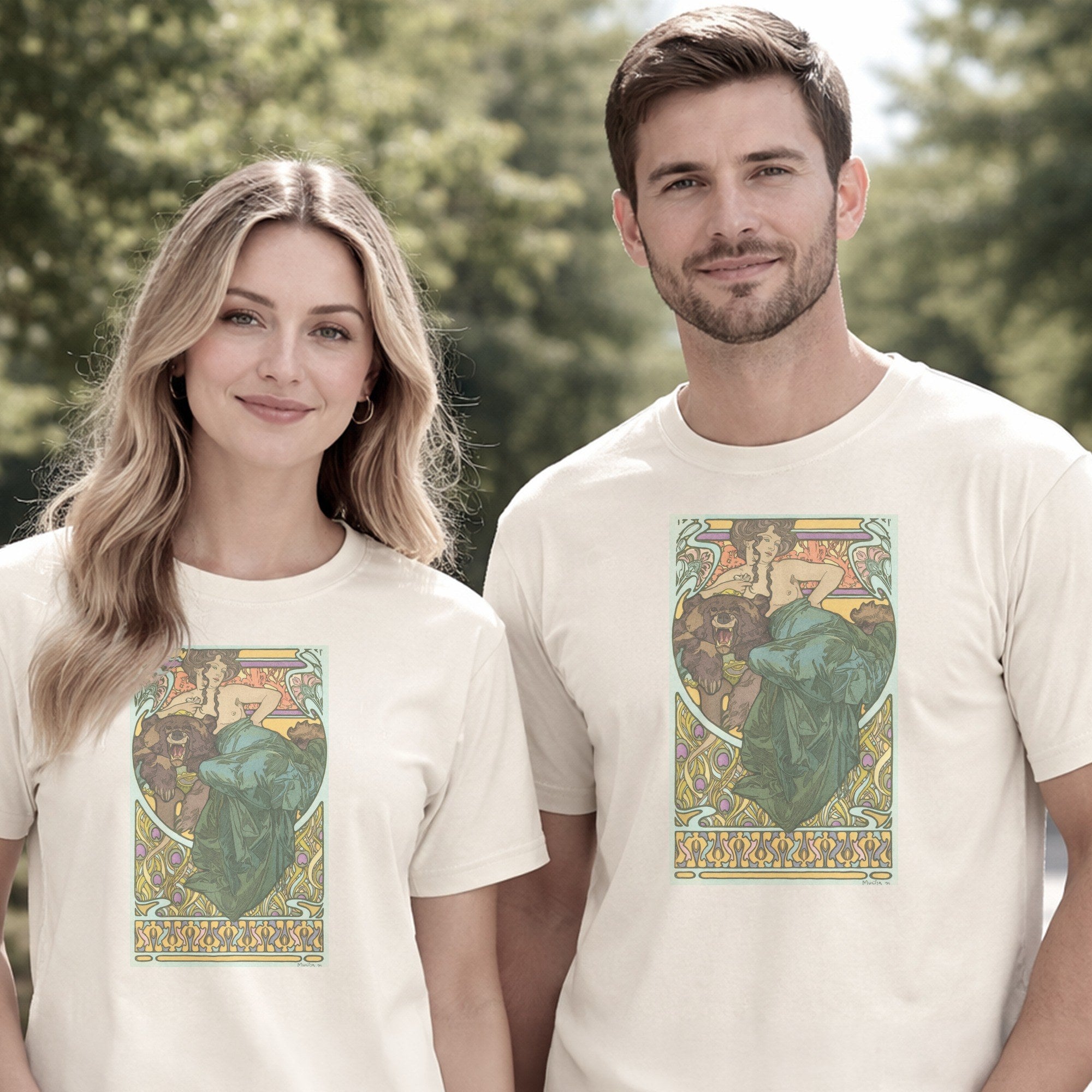 Alphonse Mucha — Untitled Art Nouveau Study (1902) Woman with Bear Vintage Tee