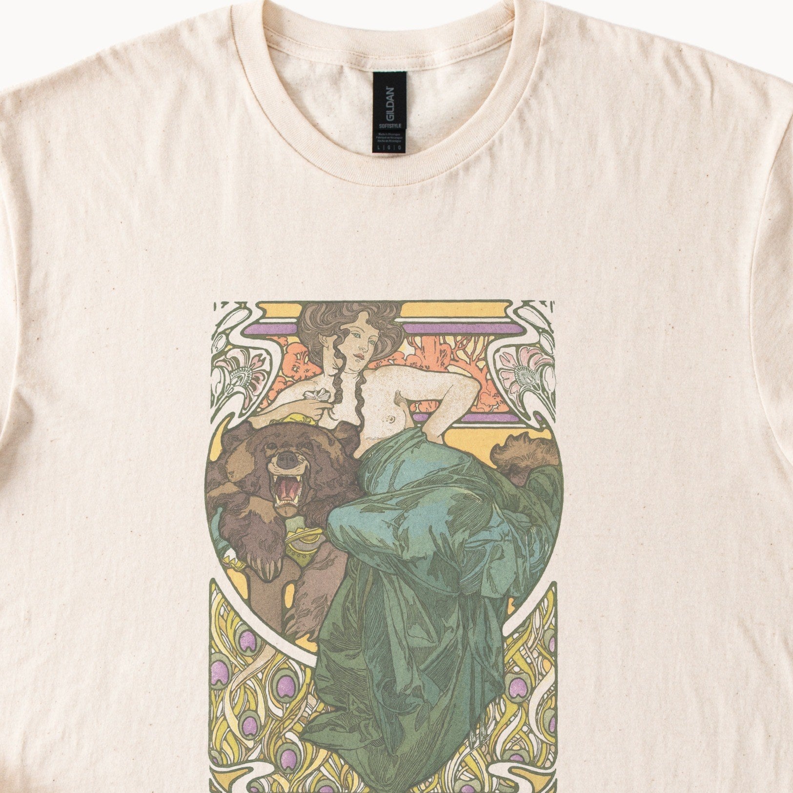 Alphonse Mucha — Untitled (1902) Vintage Art Nouveau Woman & Bear Tee