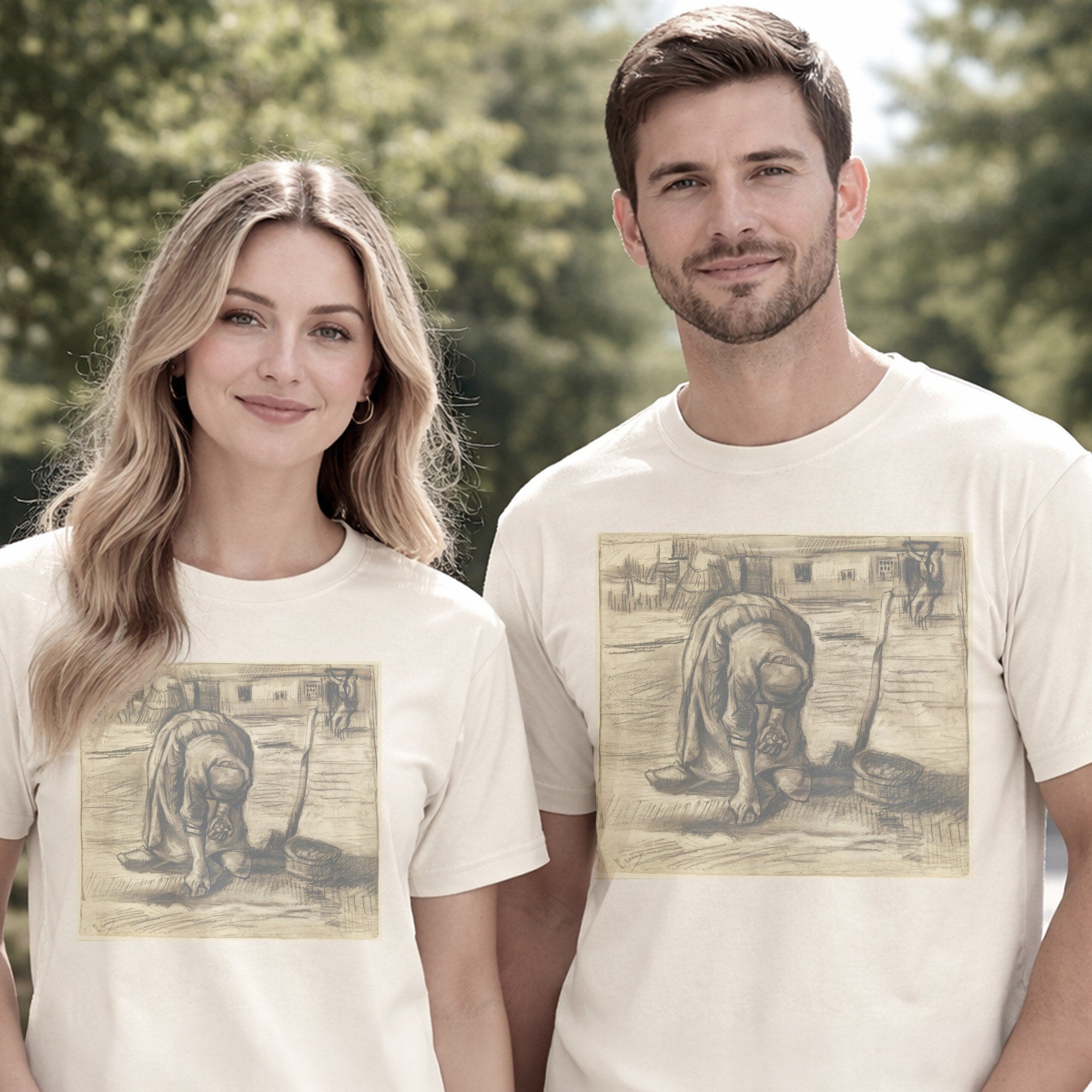 Vincent van Gogh — Peasant Woman Planting Potatoes (1885) Vintage Charcoal Drawing Tee