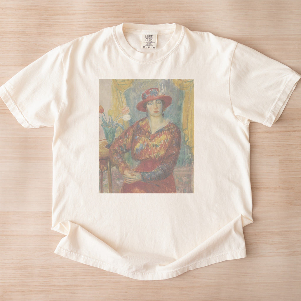 William James Glackens — Woman in Red Blouse with Tulips Vintage American Impressionist Portrait Tee