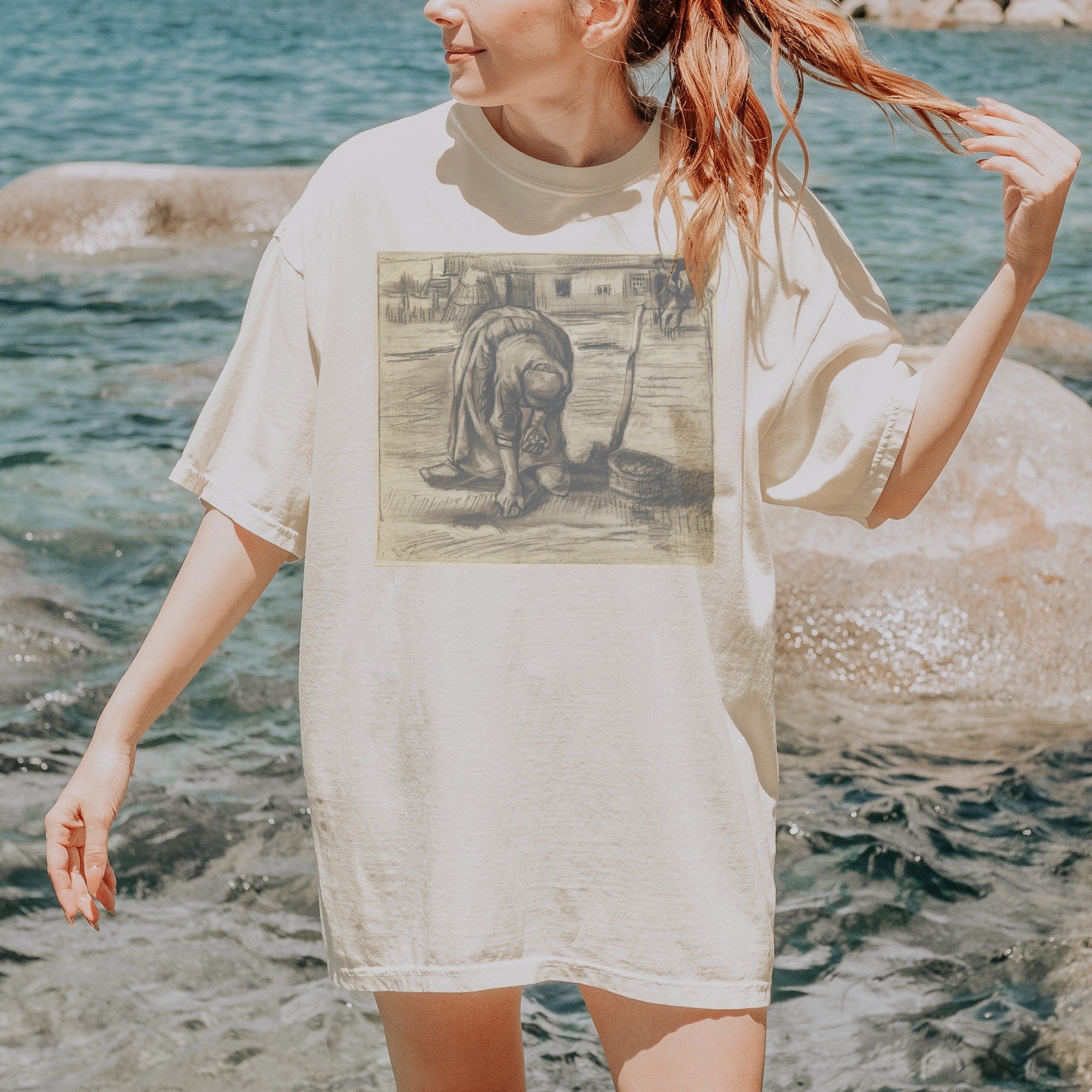 Vincent van Gogh — Peasant Woman Planting Potatoes (1885) Vintage Charcoal Drawing Tee