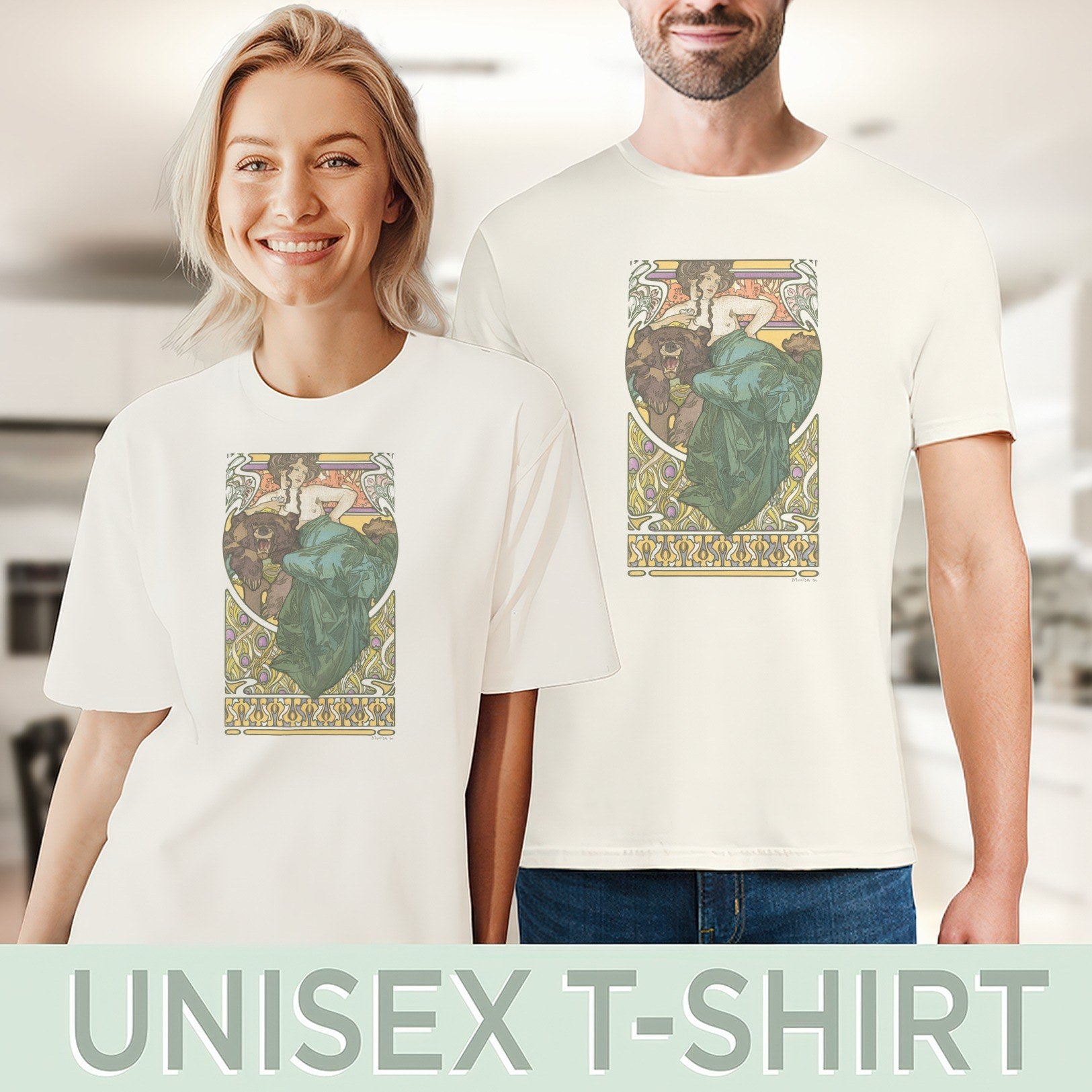 Alphonse Mucha — Untitled (1902) Vintage Art Nouveau Woman & Bear Tee
