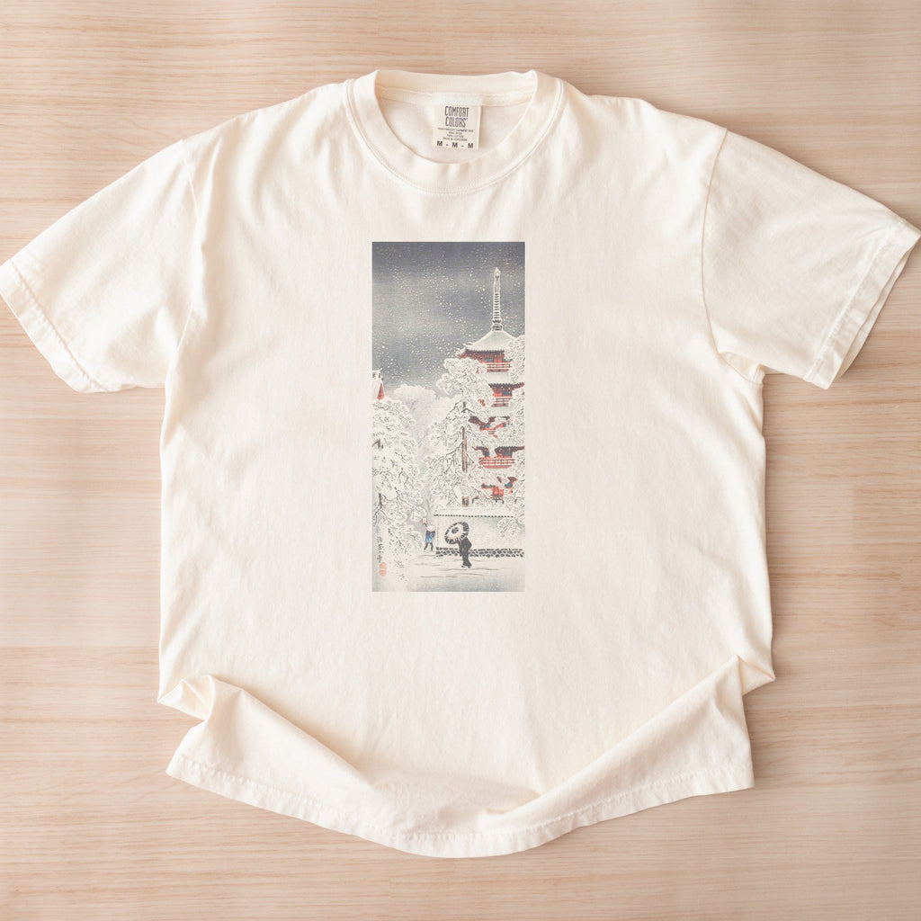 Takahashi Hiroaki (Shōtei) — Snow at Asakusa, Yedo, Musashi Province, Japanese Woodblock Snow Scene Tee