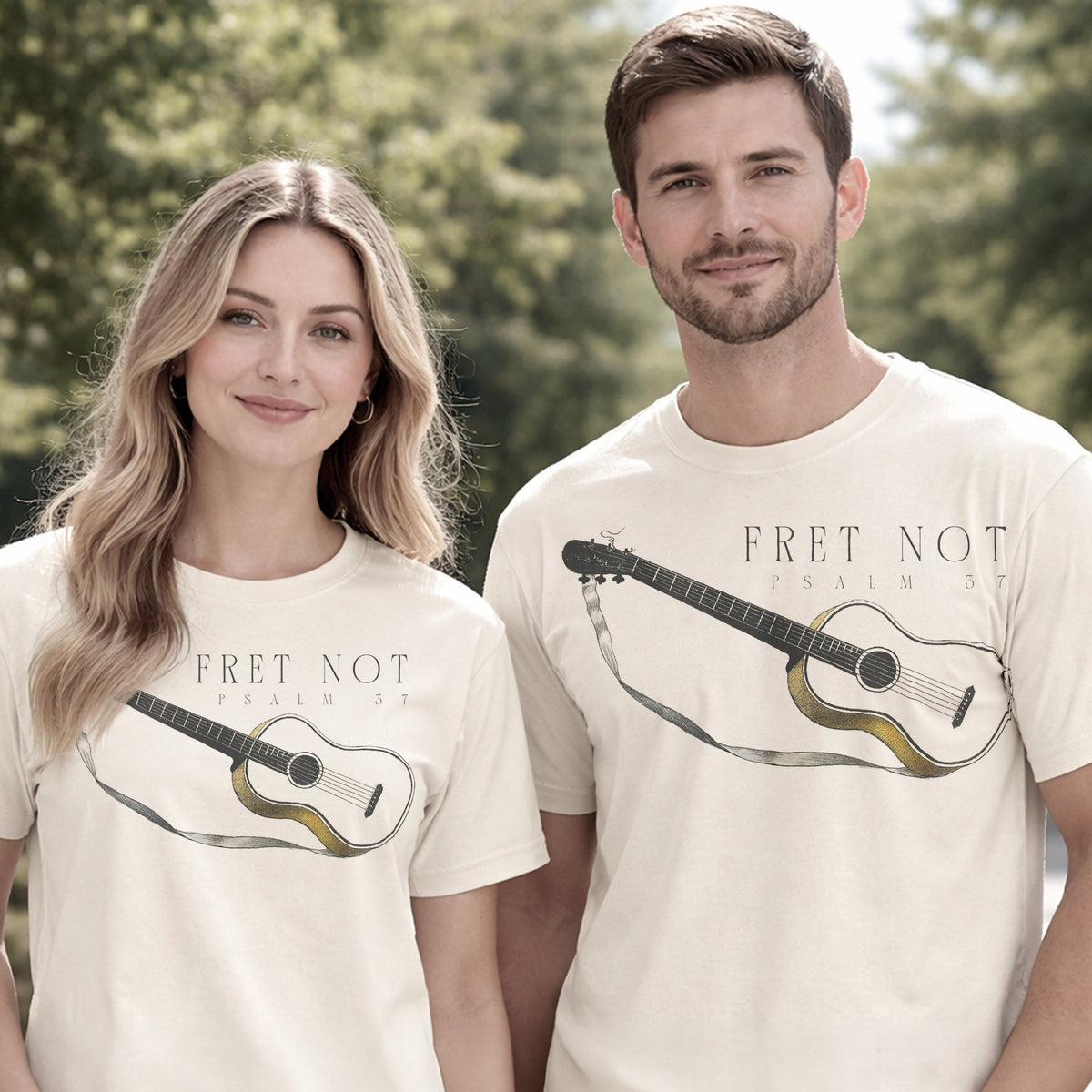 Reimagined 'Fret Not' — Classical Guitar from an 1850 Danish 'Musik' Plate (Psalm 37) Vintage Art Tee