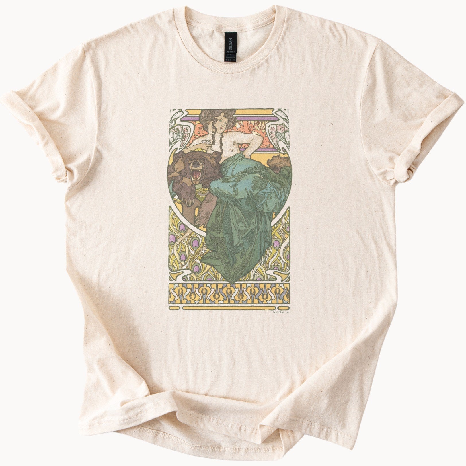 Alphonse Mucha — Untitled (1902) Vintage Art Nouveau Woman & Bear Tee