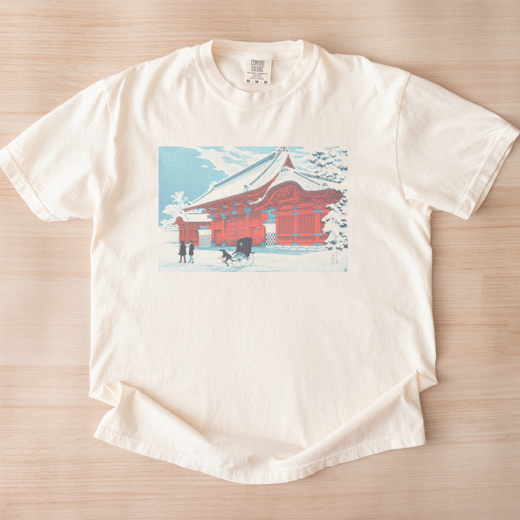 Takahashi Hiroaki (Shōtei) — The Red Gate of Hongo in Snow (1926) Japanese Woodblock Tee