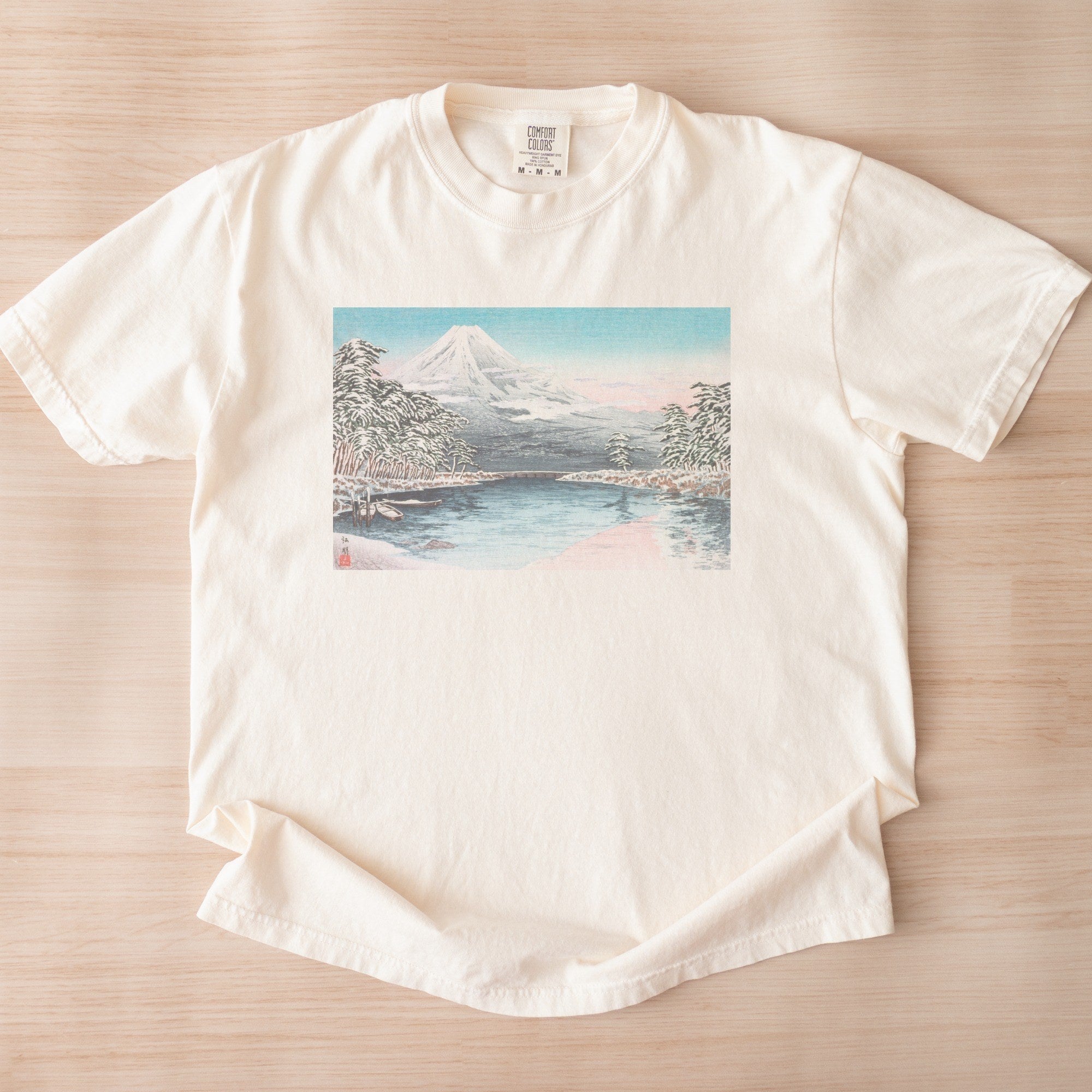 Takahashi Hiroaki (Shōtei) — Mt. Fuji from Tagonoura, Snow Scene (1932) Japanese Woodblock Tee