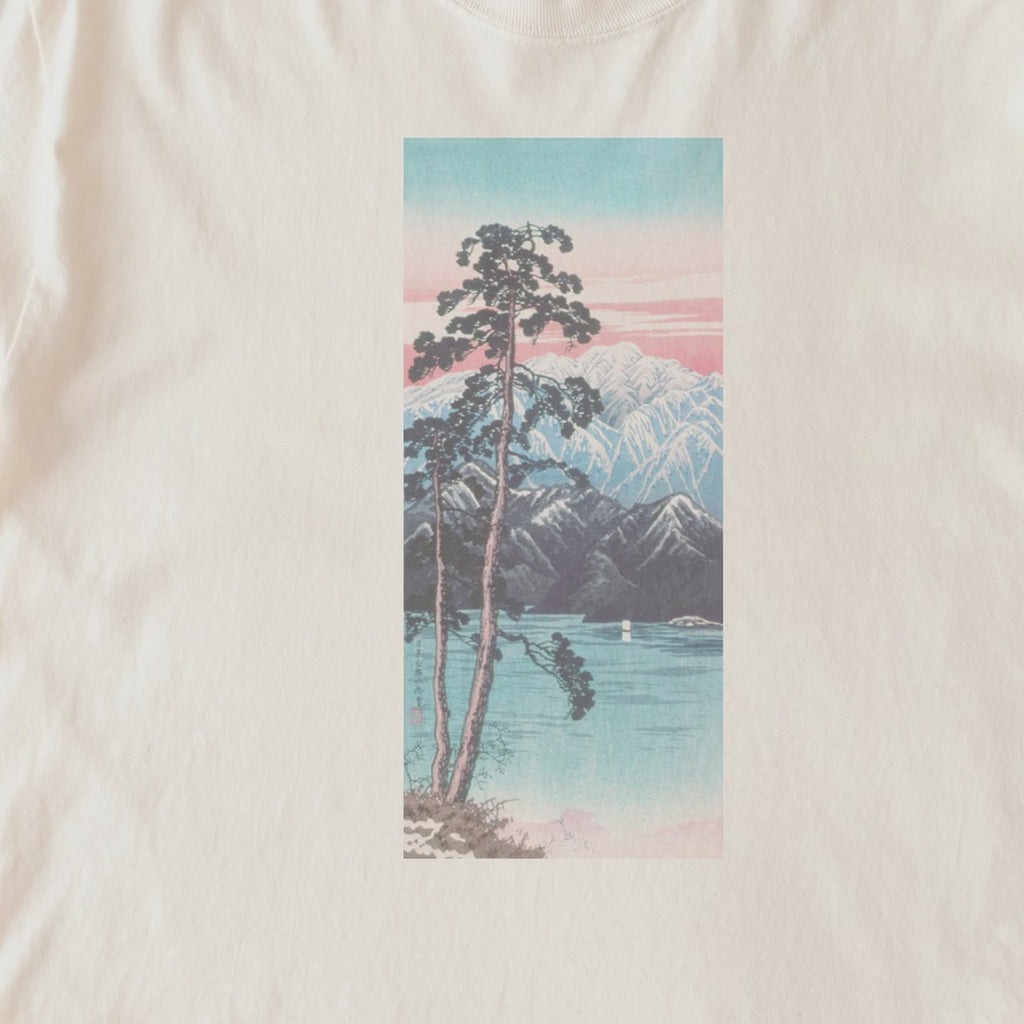 Takahashi Hiroaki (Shōtei) — Lingering Snow on Mt. Shirane, Nikkō | Japanese Woodblock Landscape Tee