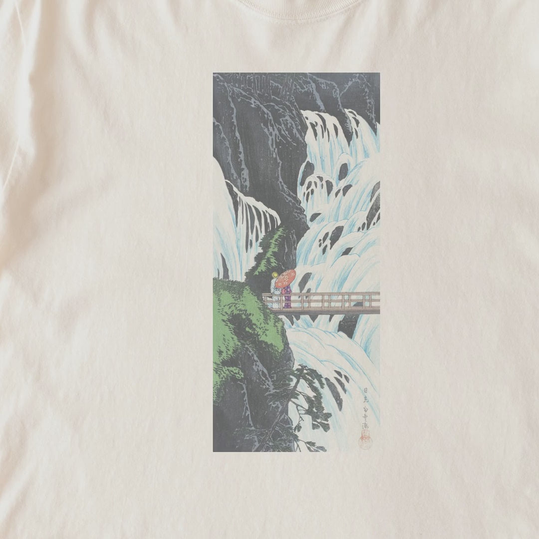 Takahashi Hiroaki (Shōtei) — Shiragumo Waterfall of Nikkō (1910) Japanese Woodblock Print Tee
