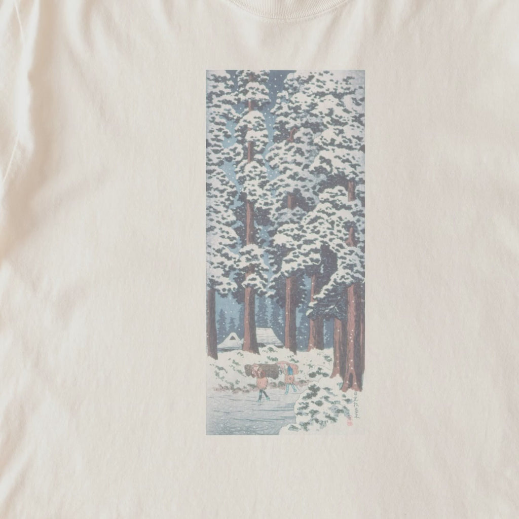 Takahashi Hiroaki (Shōtei) — Cedar Tree-Lined Road at Nikkō (1938) Japanese Woodblock Snow Landscape Tee