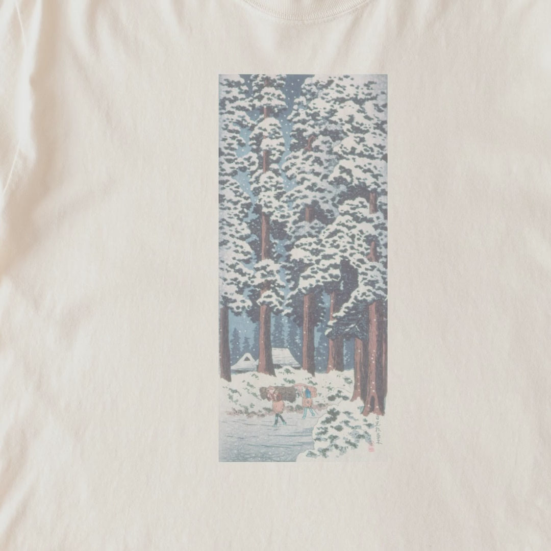 Takahashi Hiroaki (Shōtei) — Cedar Tree-Lined Road at Nikkō (1938) Japanese Woodblock Snow Landscape Tee