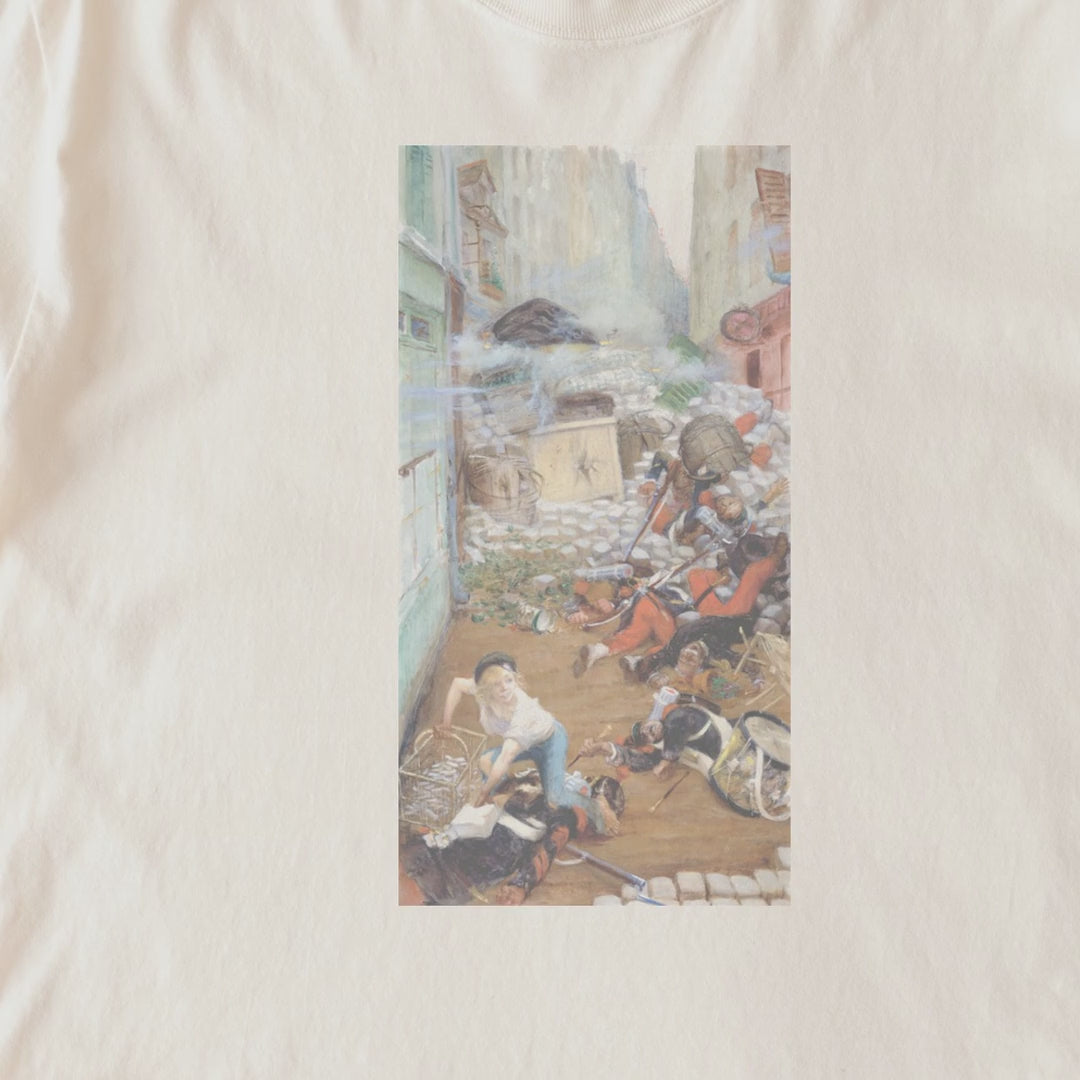Adolphe Willette — Newsboy Collecting Balls for the Barricade — Vintage French Illustration Tee