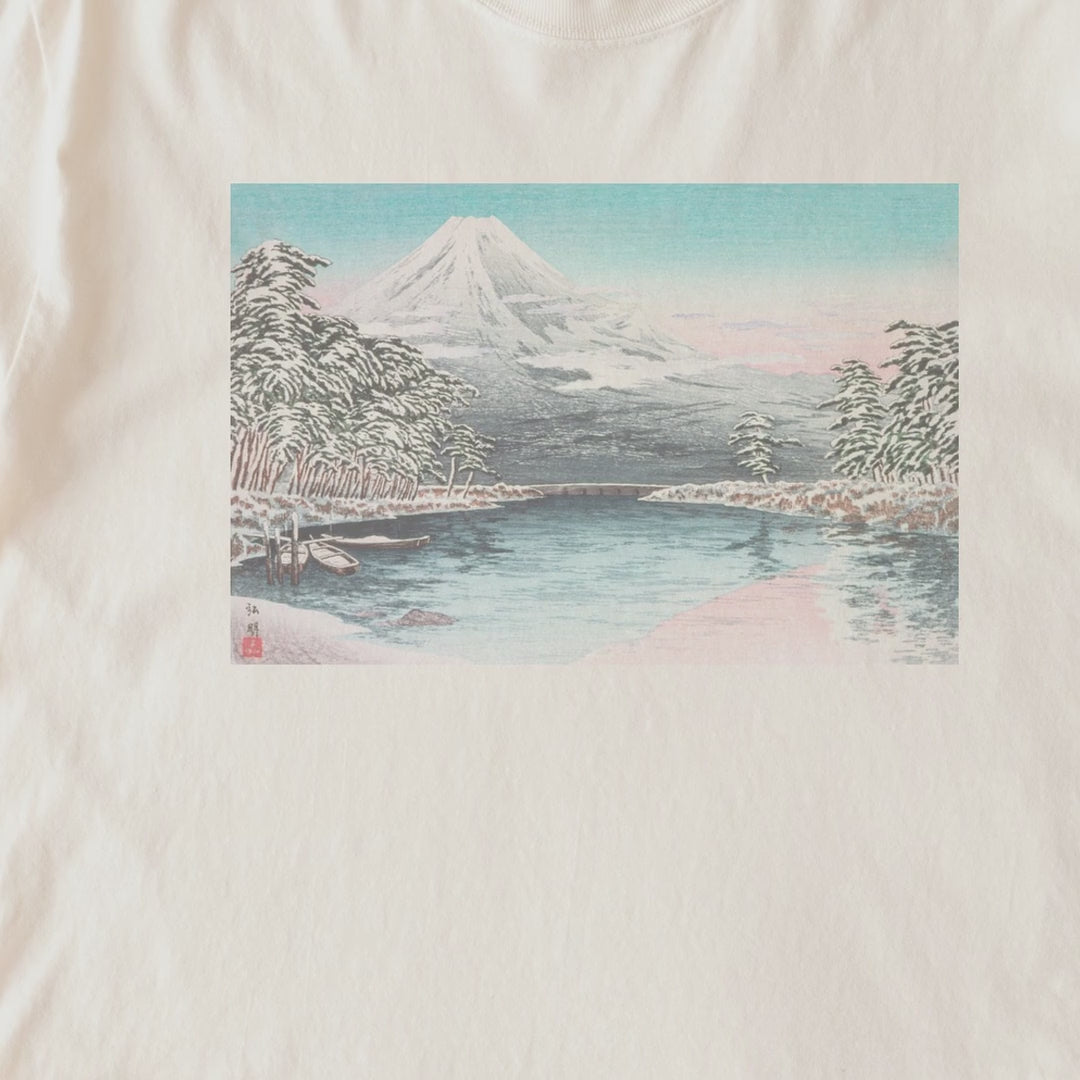 Takahashi Hiroaki (Shōtei) — Mt. Fuji from Tagonoura, Snow Scene (1932) Japanese Woodblock Tee
