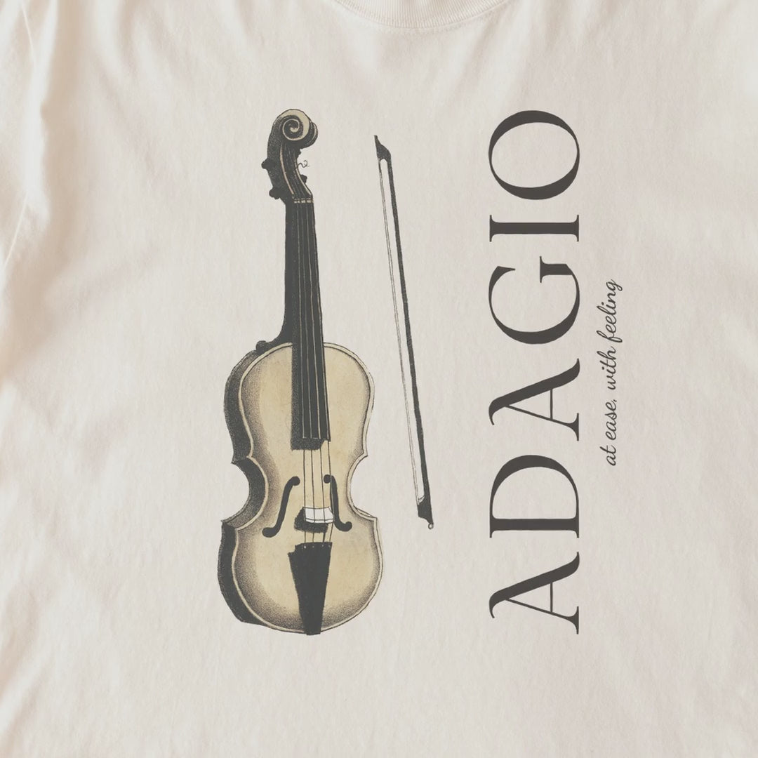 Reimagined 'Musik' Violin Plate (1850) — 'Adagio' Vintage Music Art Tee