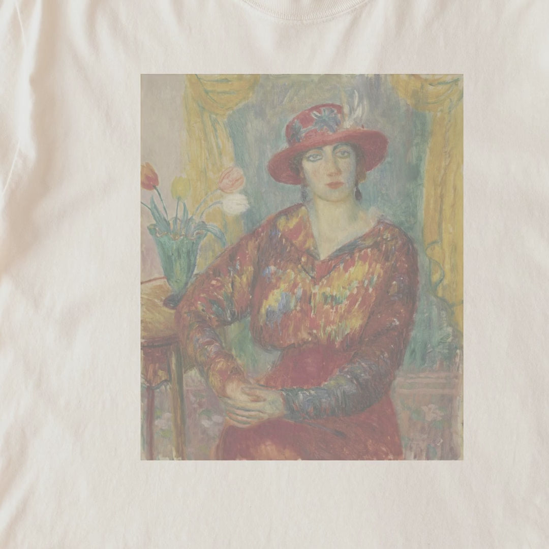William James Glackens — Woman in Red Blouse with Tulips Vintage American Impressionist Portrait Tee