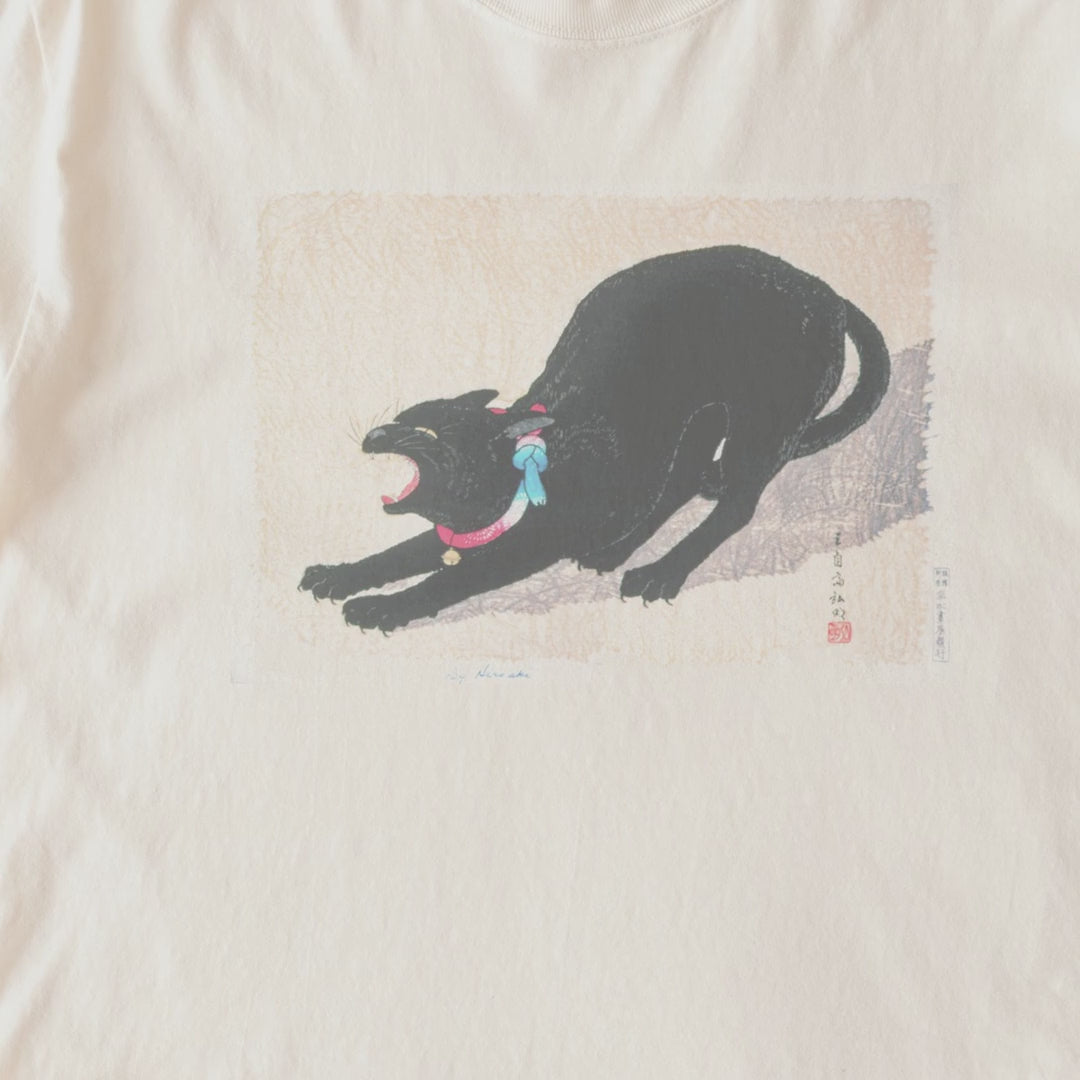 Takahashi Hiroaki (Shōtei) — Black Cat Hissing, 20th-Century Japanese Woodblock Tee