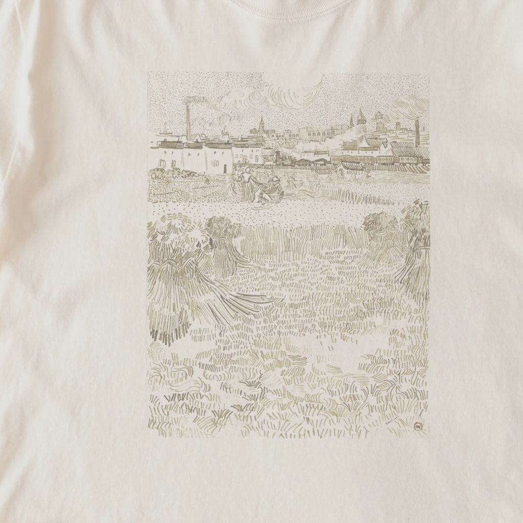 Vincent van Gogh — Arles: View from the Wheatfields (1888) Vintage Reed-Pen Drawing Tee
