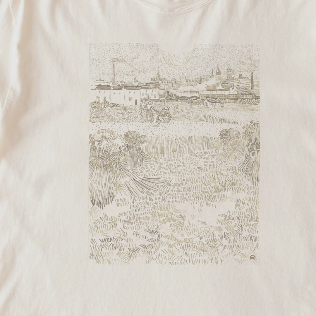 Vincent van Gogh — Arles: View from the Wheatfields (1888) Vintage Reed-Pen Drawing Tee