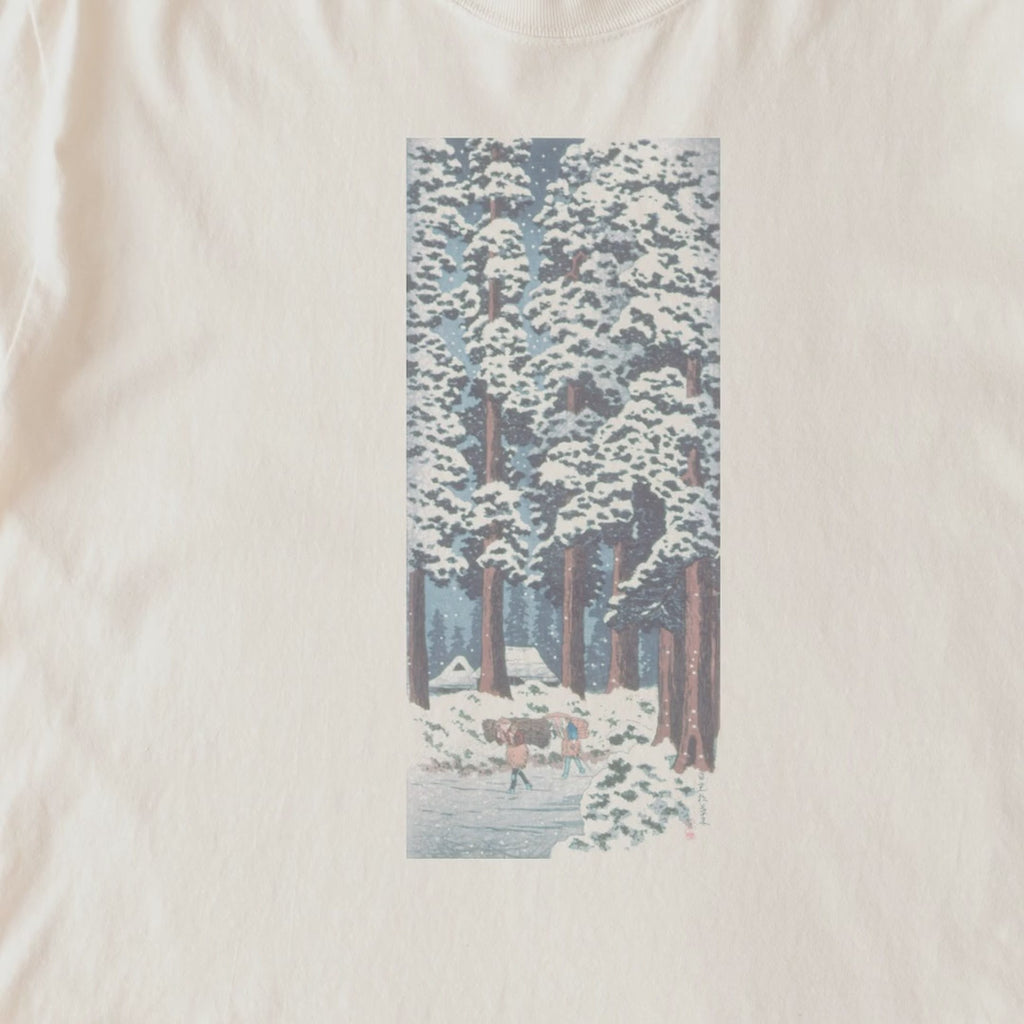 Takahashi Hiroaki (Shōtei) — Cedar Tree-Lined Road at Nikkō (1938) Japanese Woodblock Snow Print Tee