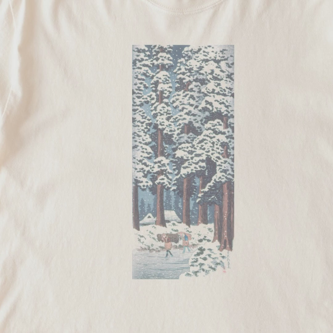 Takahashi Hiroaki (Shōtei) — Cedar Tree-Lined Road at Nikkō (1938) Japanese Woodblock Snow Print Tee