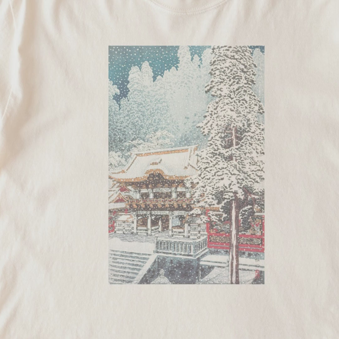 Takahashi Hiroaki (Shōtei) — The Yōmei Gate at Nikkō (ca. 1929–1932) Japanese Woodblock Snow Scene Tee