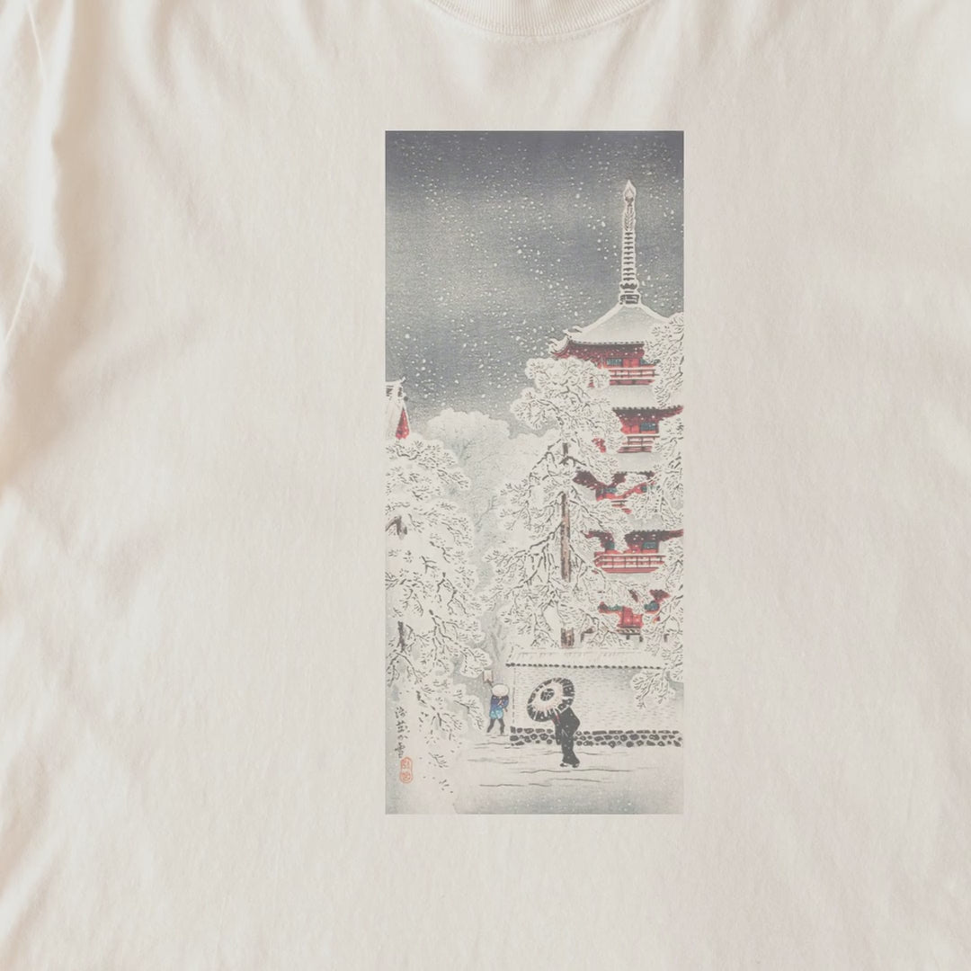 Takahashi Hiroaki (Shōtei) — Snow at Asakusa, Yedo, Musashi Province, Japanese Woodblock Snow Scene Tee