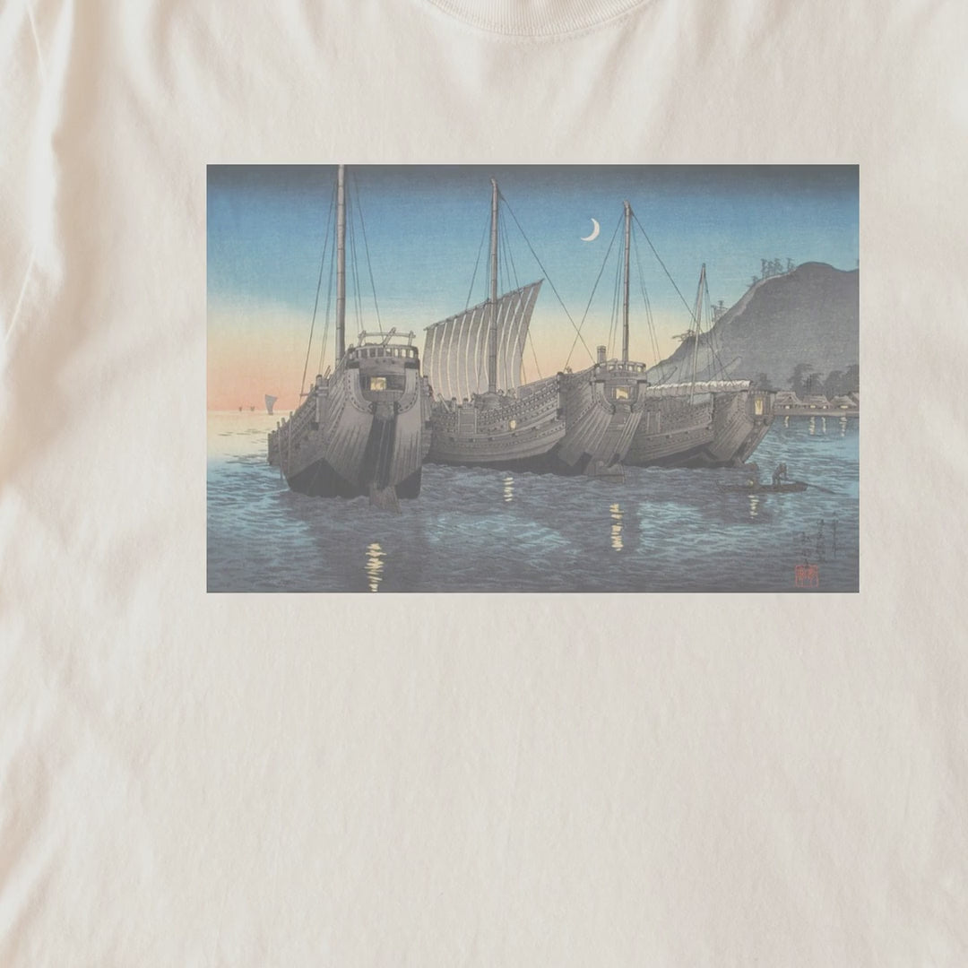 Takahashi Hiroaki (Shōtei) — Junks in Inatori Bay, Izu (1926) Japanese Woodblock Print Tee