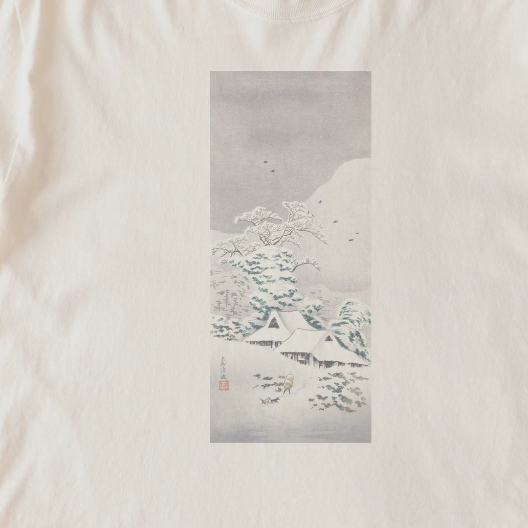 Takahashi Hiroaki (Shōtei) — Sawatari in Snow (1936) Japanese Woodblock Winter Landscape Tee